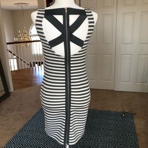 Grey and white striped bodycon mini dress